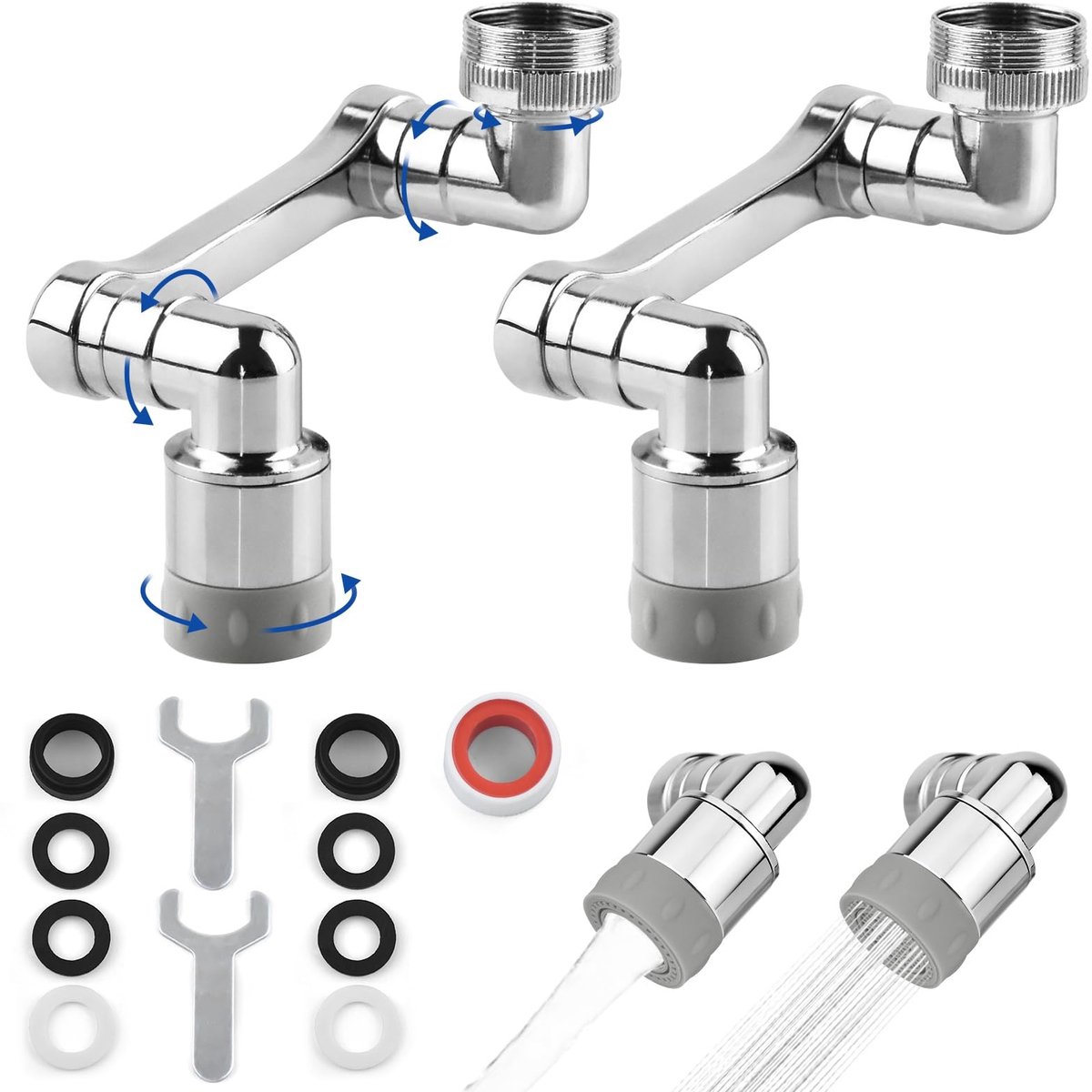 Dailygoods- Adapter Universeel - Kraanopzetstuk - 1440 Graden Draaibaar - 2 Stuks - Roestvrij Staal Filter - Wateruitlaatmodi - Kraanbeluchter
