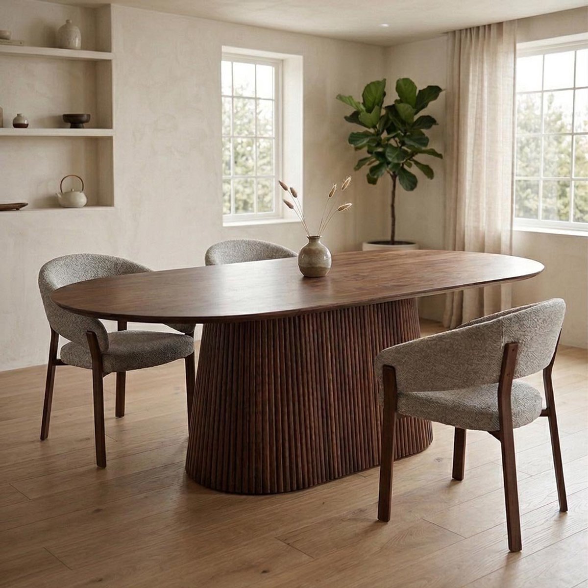 Eettafel Japandi Takumi Ovaal 240x120 cm Mahom Industrieel - Dinertafel van Mangohout & Metaal - Industriële Eettafel
