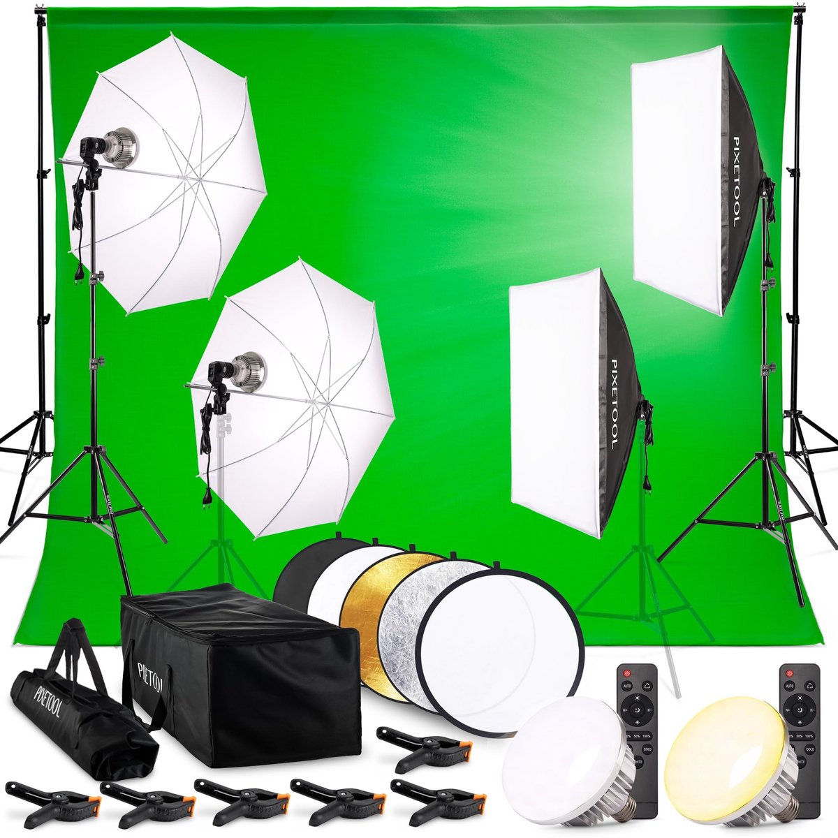 Dailygoods- Greenscreen 3 x 3 m - Achtergrondsysteem 3 x 2,6 m - Fotostudio Set - Softbox/Paraplu’s - LED Lampen - Draagtas - Creatieve ondersteuning voor fotografen - Achtergronddoek