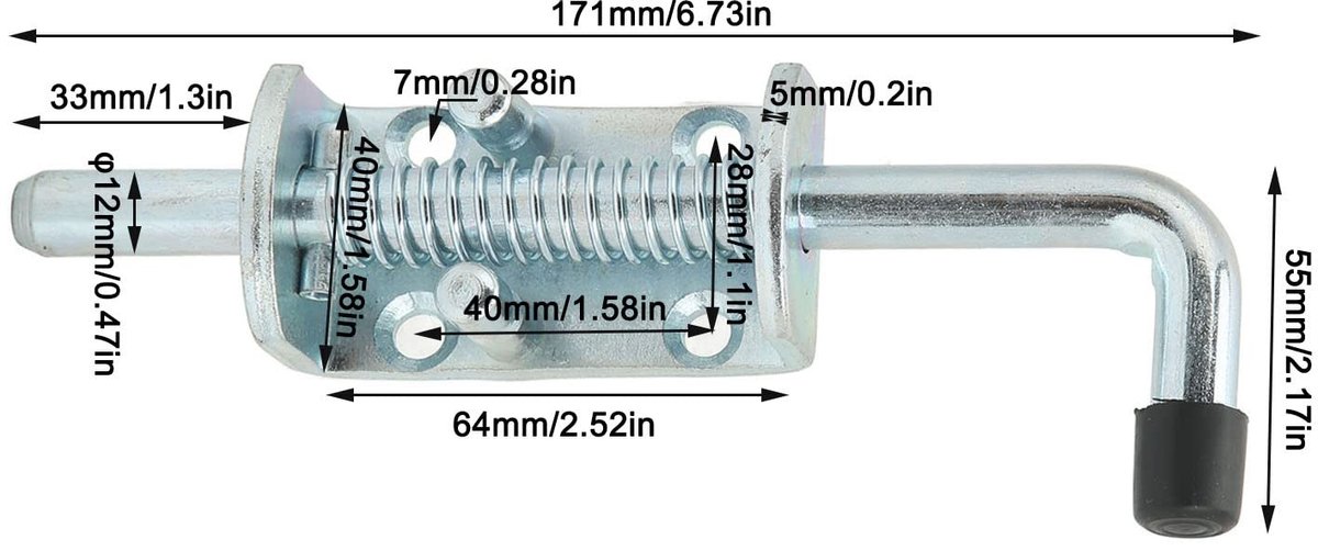 Dailygoods- Veerslot 171 mm - Veervergrendeling - Aanhangerdeur - Achterklep - Koolstofstaal - Zwart rubberen handvat - Deurslot