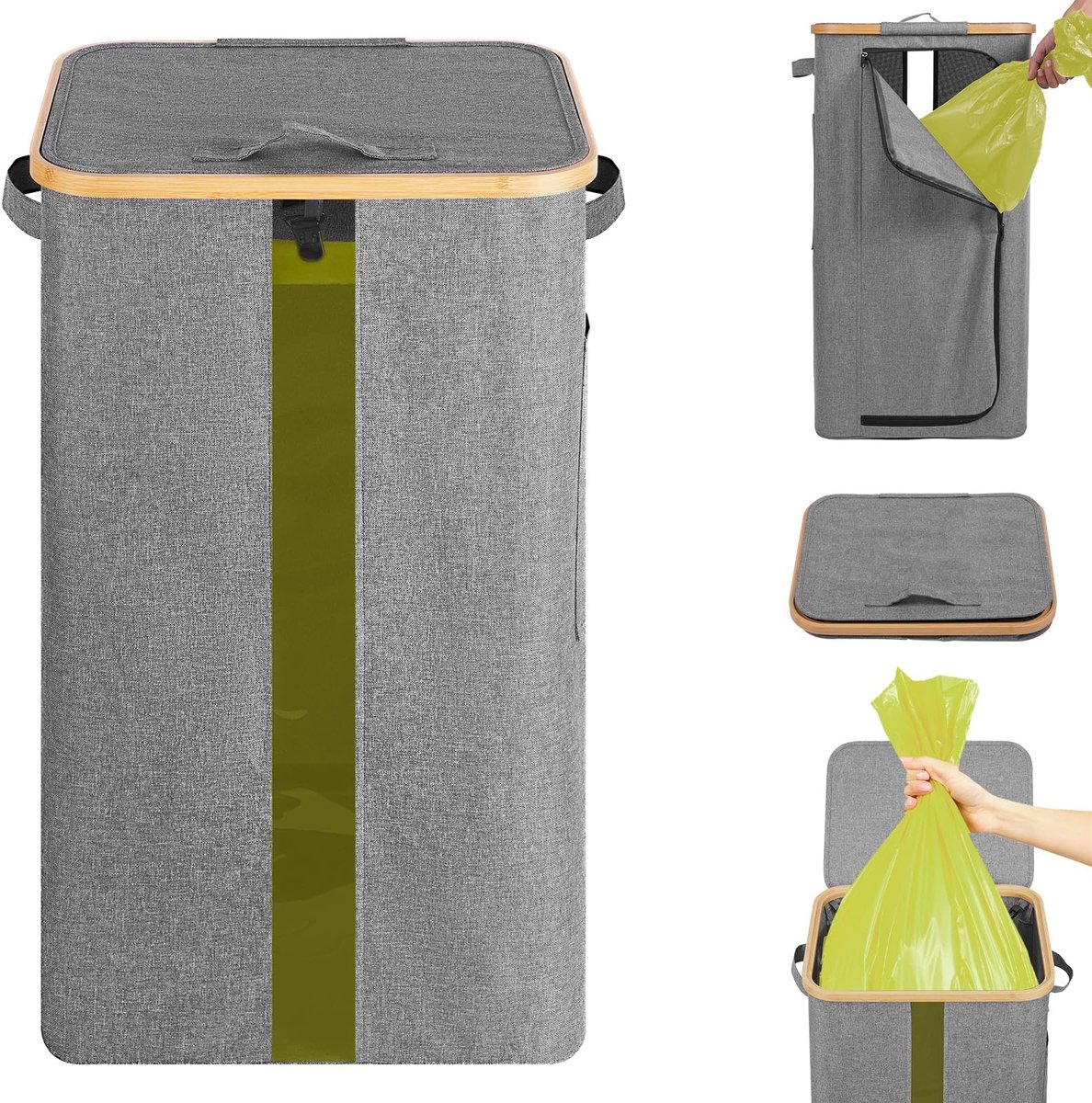 Dailygoods- Vuilnisemmer 100 liter - Afvalemmer met deksel - Dubbele handgrepen - Ritssluiting achter - Geschikt voor keuken/woning - Grijs ontwerp