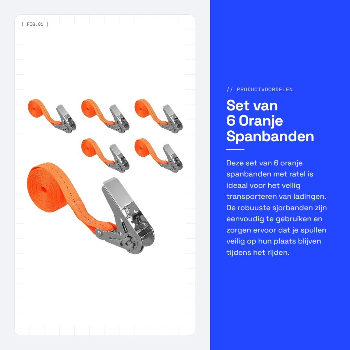 Dailygoods- Spanbanden met ratel - Sjorbanden - 6 stuks - 2,5 cm x 4 m - Oranje - Robuuste ratelsluitingen van verzinkt staal