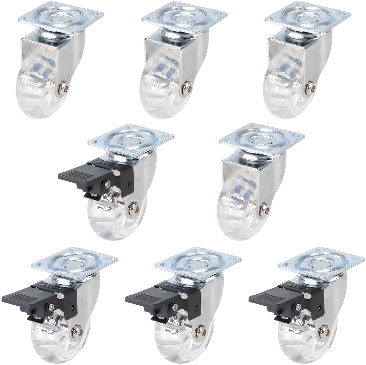 Dailygoods - Set van 8 Meubelwielen 50 mm - Zwenkwielen met en zonder Rem