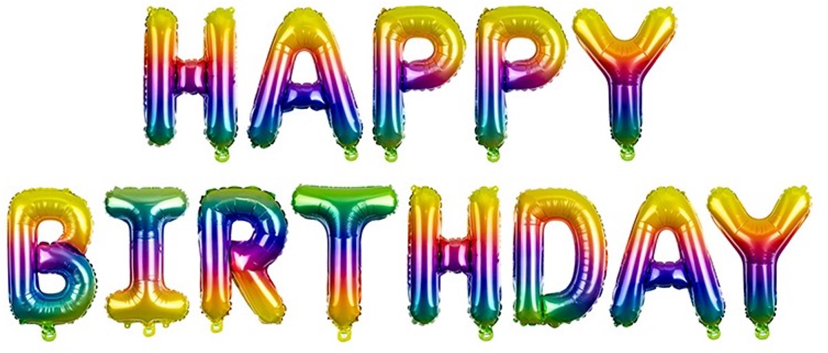 'Happy Birthday' ballon set - 35 cm letters - Regenboog - Geschikt voor lucht & helium - Herbruikbaar