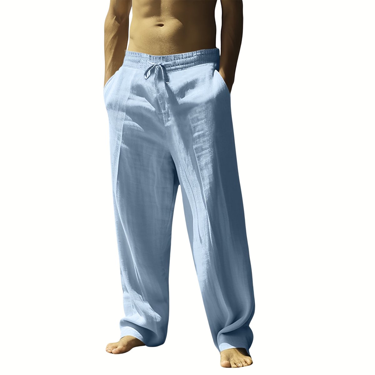 Currero Linnen Broek Heren - Zomerbroek - Volwassenen - Lange Broek - Pantalon - Strandbroek - Zomer - Ibiza Stijl - Lichtblauw L