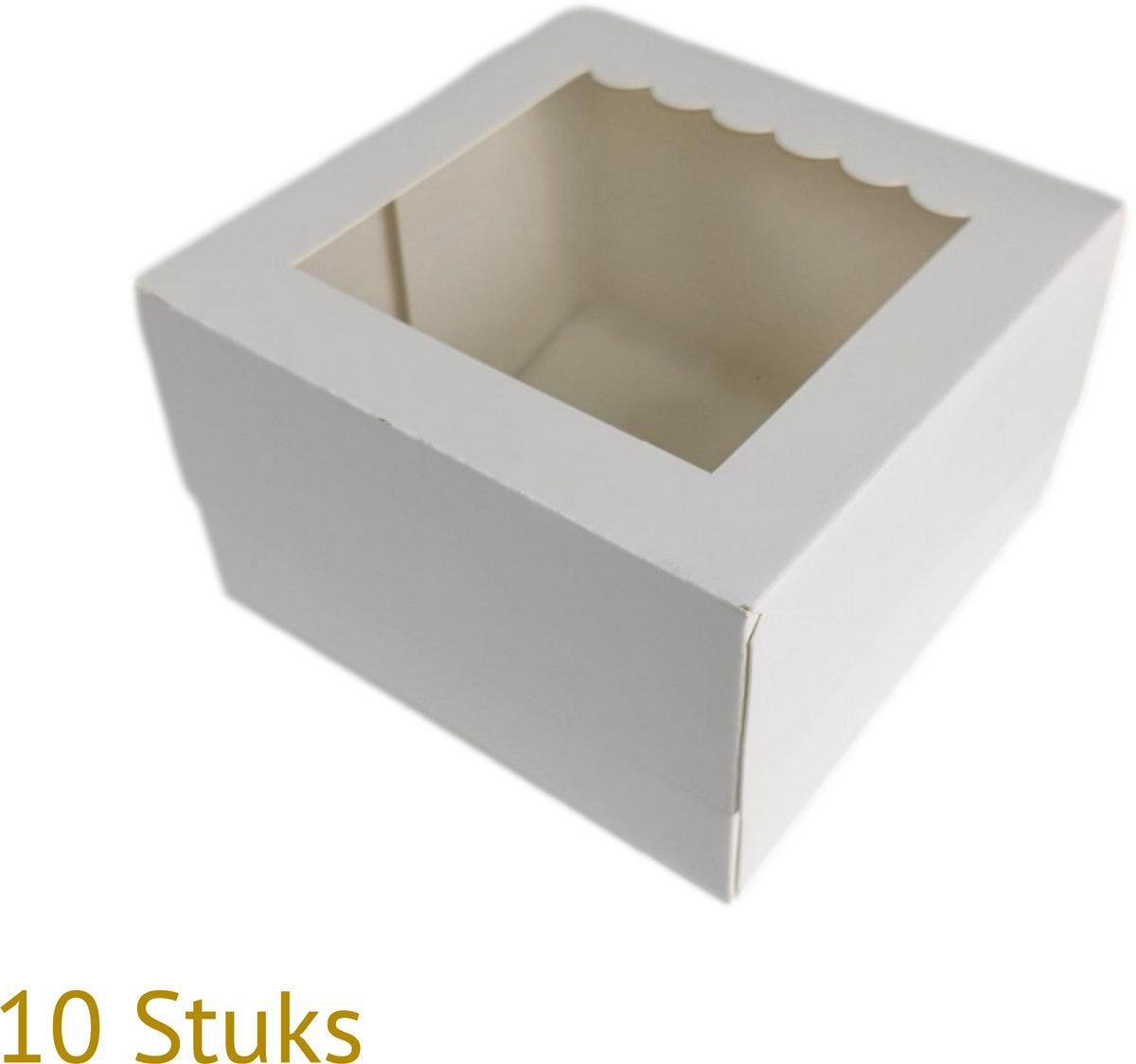 Bakdozen.nl - Taart Dozen - Taart Box - Vershouddoos Met Transparante Venster - Sierluifel - Wit - 10 Stuks - 26x26x9 cm