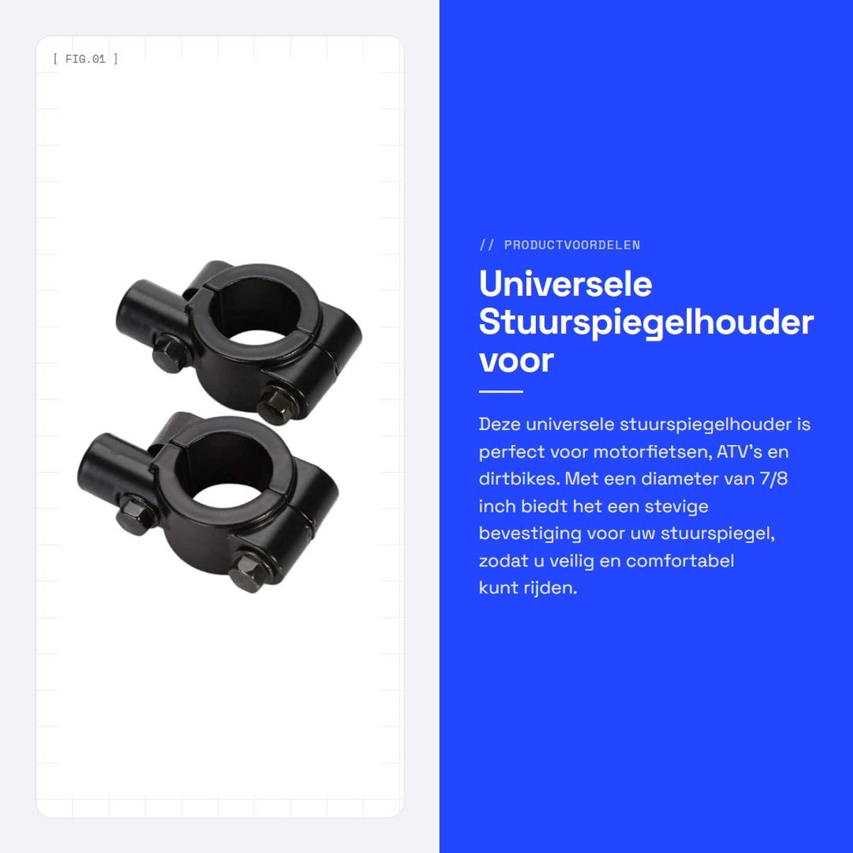 Dailygoods- Stuurspiegelhouder 10 mm - Universele Stuurhouder - Motorfiets/ATV/UTV - Roestbestendig - Duurzaam - Eenvoudig te Bevestigen - Spiegelhouder
