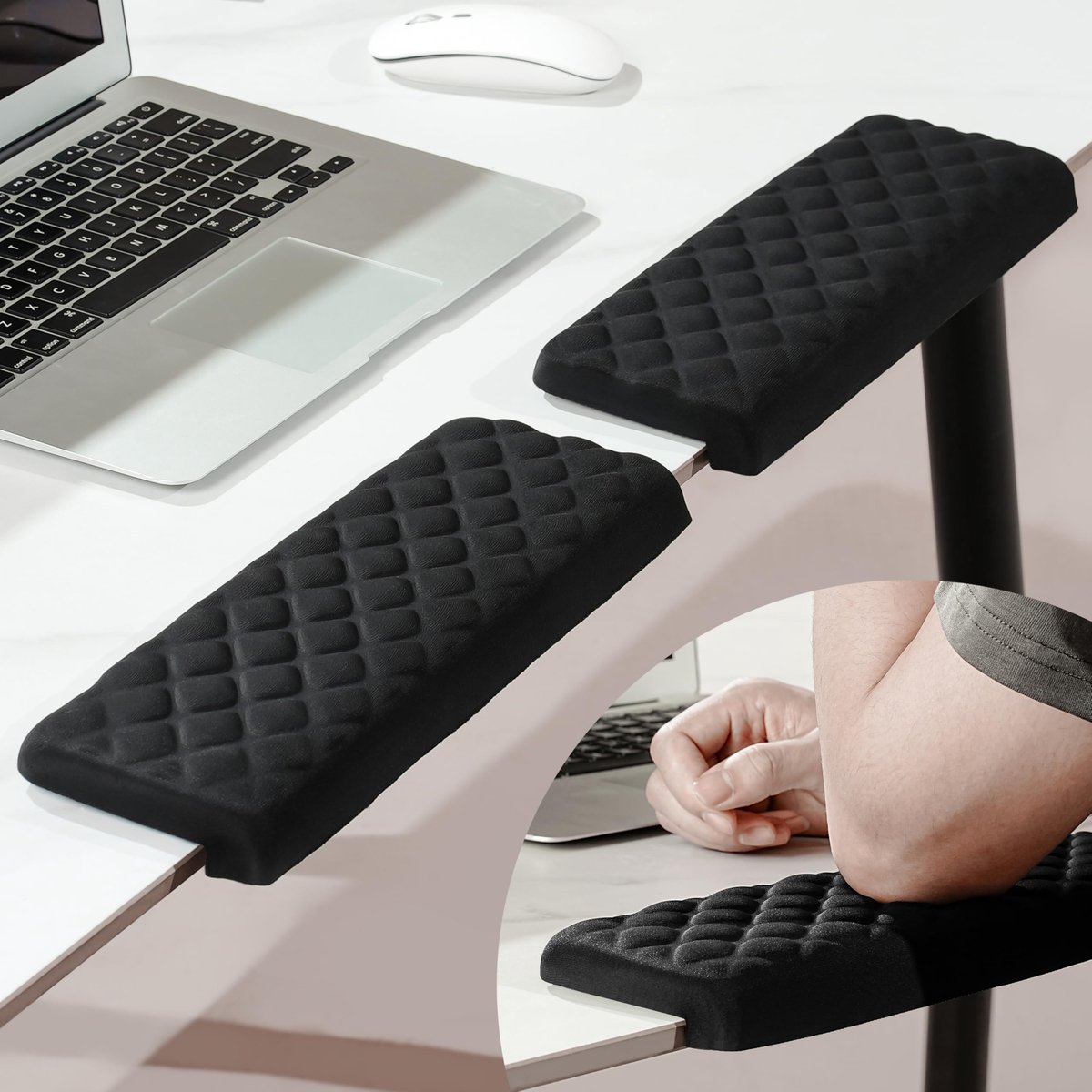 Solidchoice- Polssteun Ergonomisch - L-vormige Elleboogsteun - Geheugenfoam - Antislip Basis - Bureau Kussen - 30x10x3,3 cm