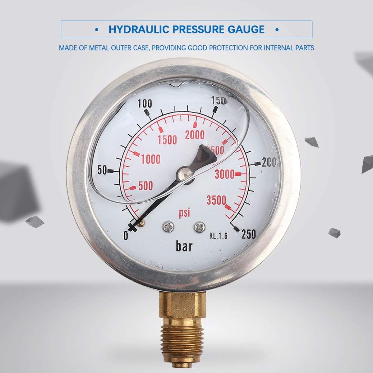 Solidchoice- Manometer 0-250 bar/0-3750 PSI - Vloeistofgevuld - 63 mm Wijzerplaat - G1/4 Schroefdraadverbinding - Duidelijke Digitale Markeringen - Drukmeter