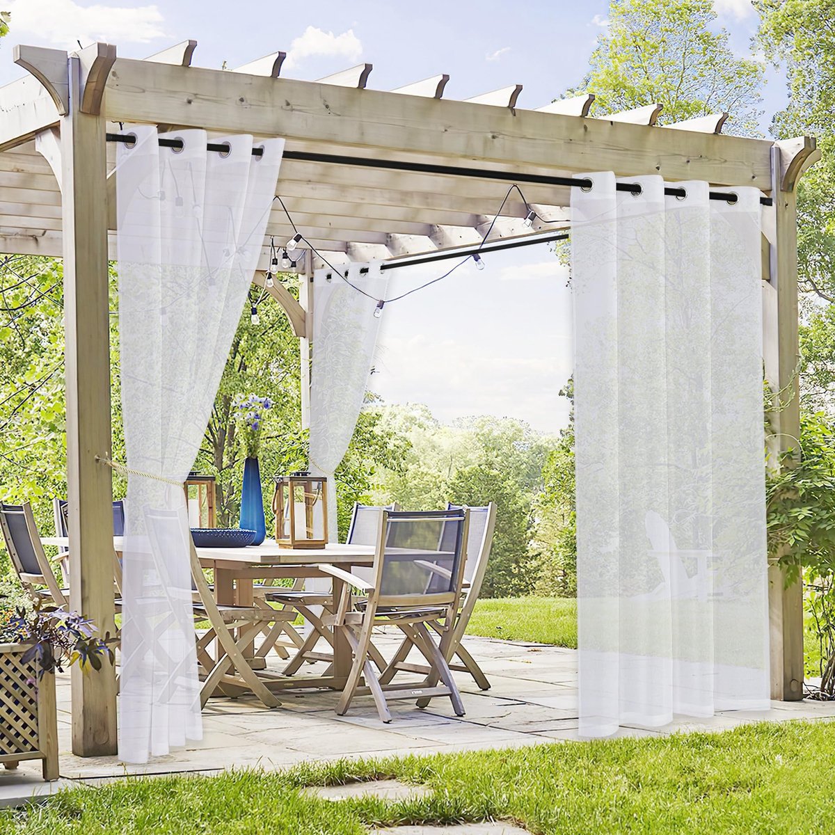 Solidchoice- Buitengordijnen Waterdicht - Semi-transparant Lichtfilter - 2 Panelen - 137 cm Breed - 243 cm Hoog - Metalen Oogjes - Tuingordijnen