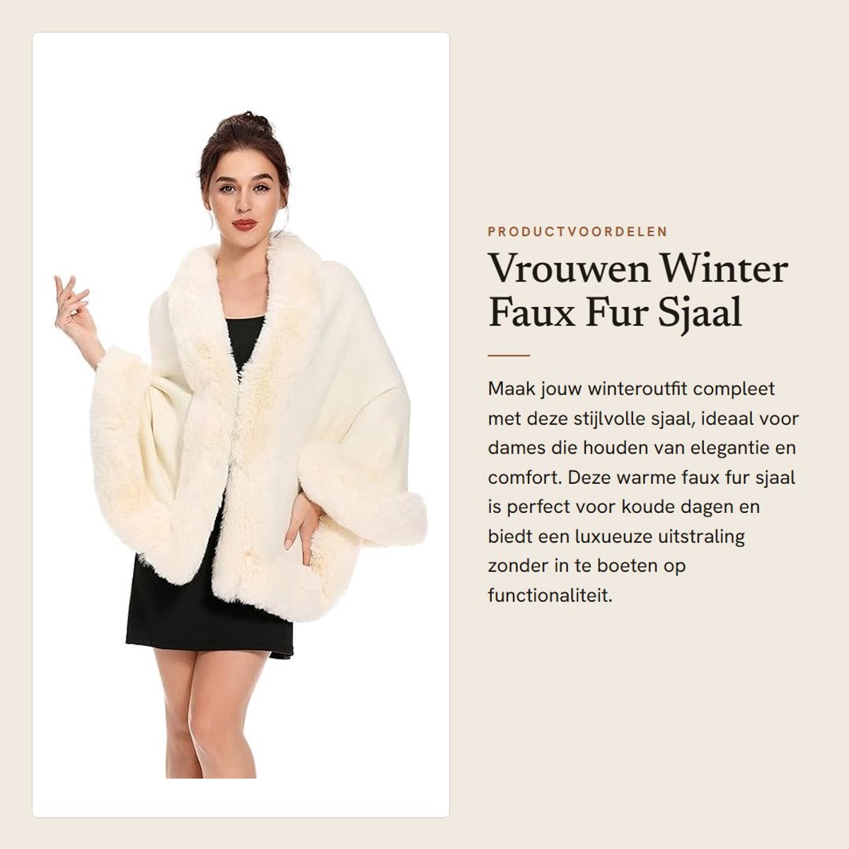 Solidchoice- Sjaal Dames Warm - Faux Fur Stola - Gebreid Acryl - Elegant - Antislip Sluiting - Afmetingen 165 cm x 70 cm - Wrap