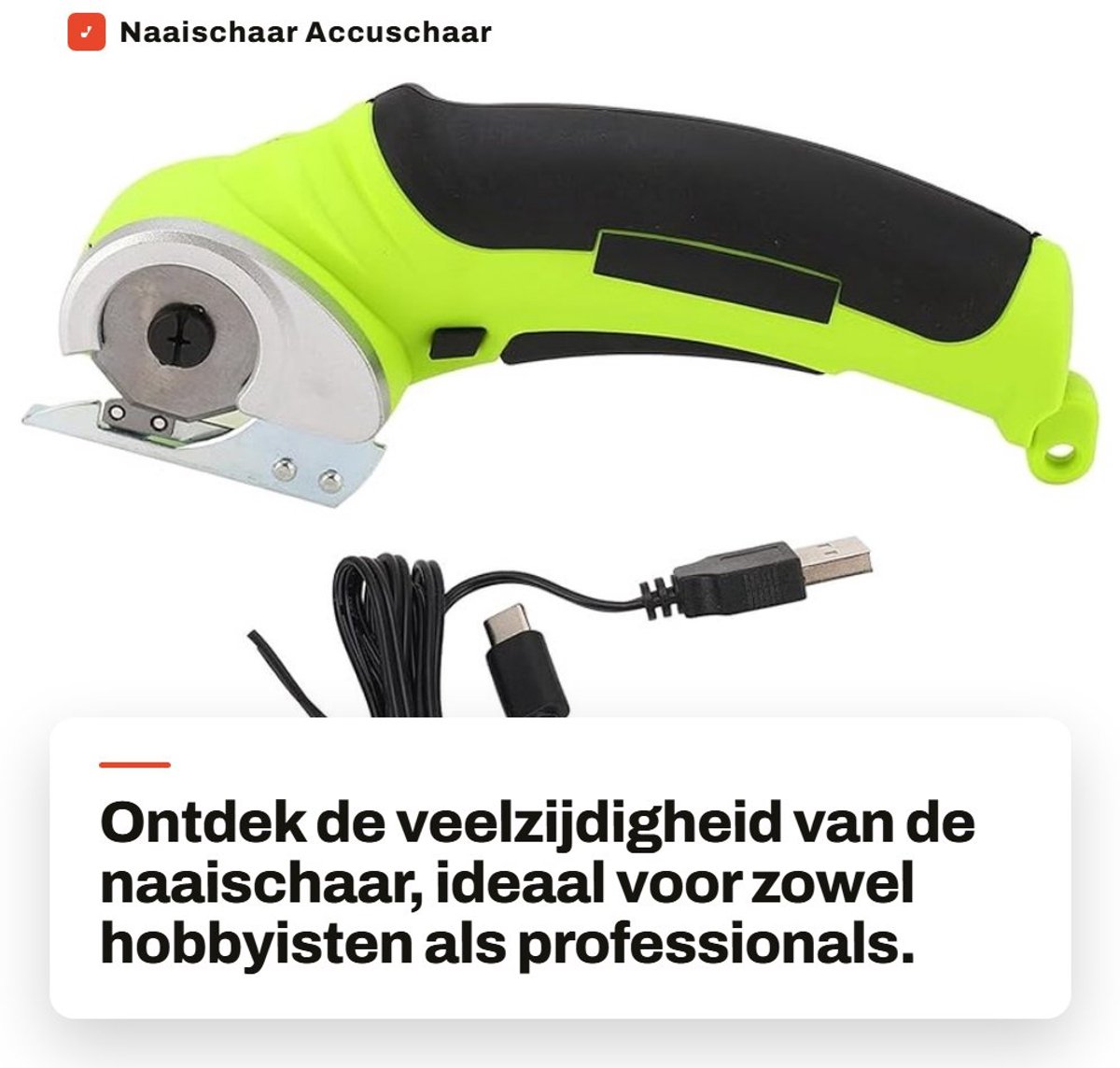 Solidchoice- Naaischaar met Veiligheidsslot - Roterende Stoffensnijder - Accuschaar - Multifunctionele Schaar - Automatisch Slijpsysteem - Geschikt voor Leer en Papier - Stofsnijder