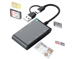 6-in-1 Id Kaartlezer Smart/MS/M2/TF/SIM/SD – Compacte USB 2.0 Kaartlezer voor Bank, eID, Social Cards en Dagelijks Gebruik