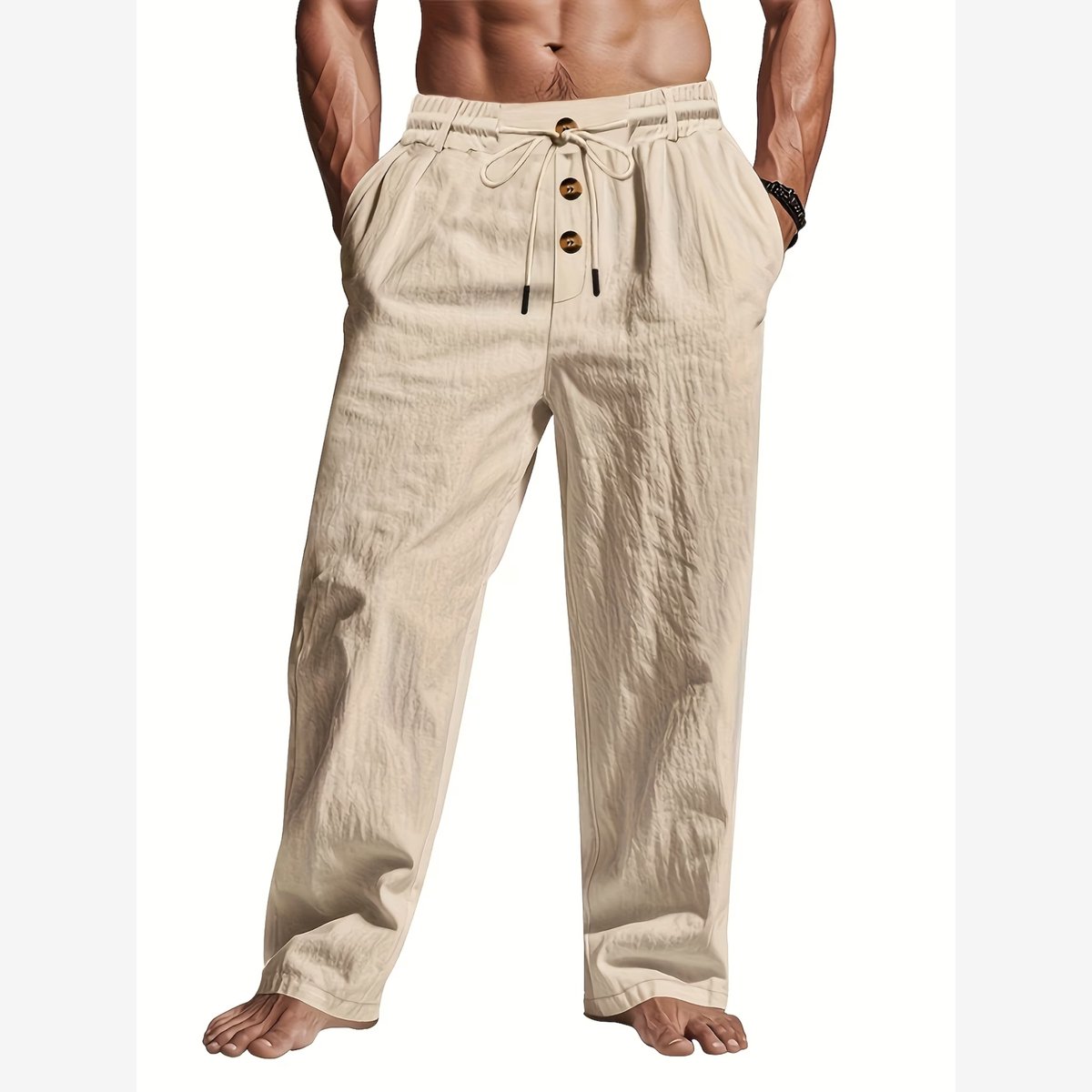Currero Linnen Broek Heren - Zomerbroek - Volwassenen - Lange Broek - Pantalon - Strandbroek - Zomer - Ibiza Stijl - Khaki XL
