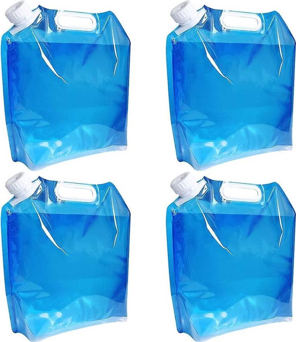 LISM-Opvouwbare watercontainers van 5 liter, 4 stuks, opvouwbare plastic waterzakken, geschikt voor in de auto.