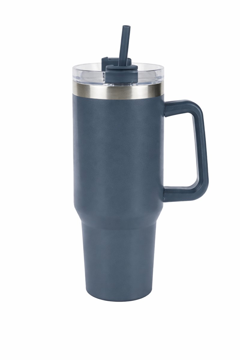 Drinkfles Tumbler met Rietje 1.2 Liter (antraciet)- Waterfles voor Kinderen & Volwassenen - RVS Thermosbeker voor school onderweg reizen