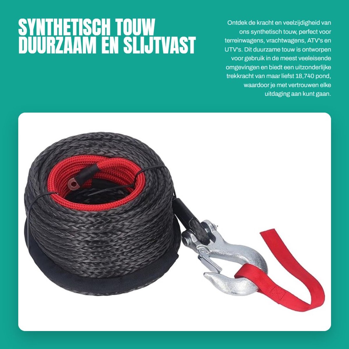 Dailygoods- Synthetisch Touw 10 mm x 30 m - Duurzaam Kunststof - Sleepkabel 5000 kg - Trekkracht 18,740 Pond - Slijtvast - Veilig in Gebruik