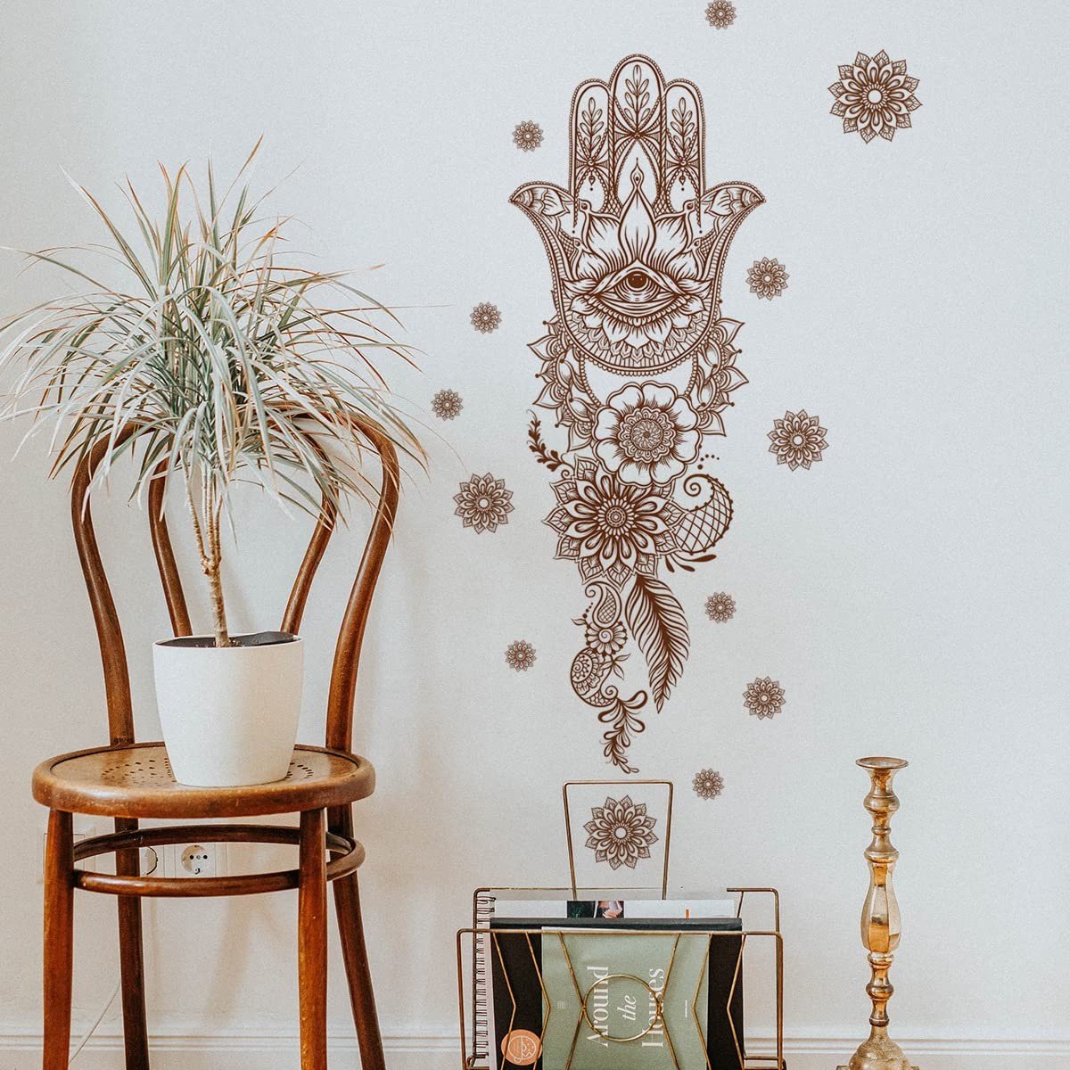 Dailygoods- Muursticker Mandala - Wanddecoratie Boho - Bloemen Hamsa Hand - Vinyl Muurstickers - Geschikt voor Slaapkamer - Eenvoudig aan te brengen