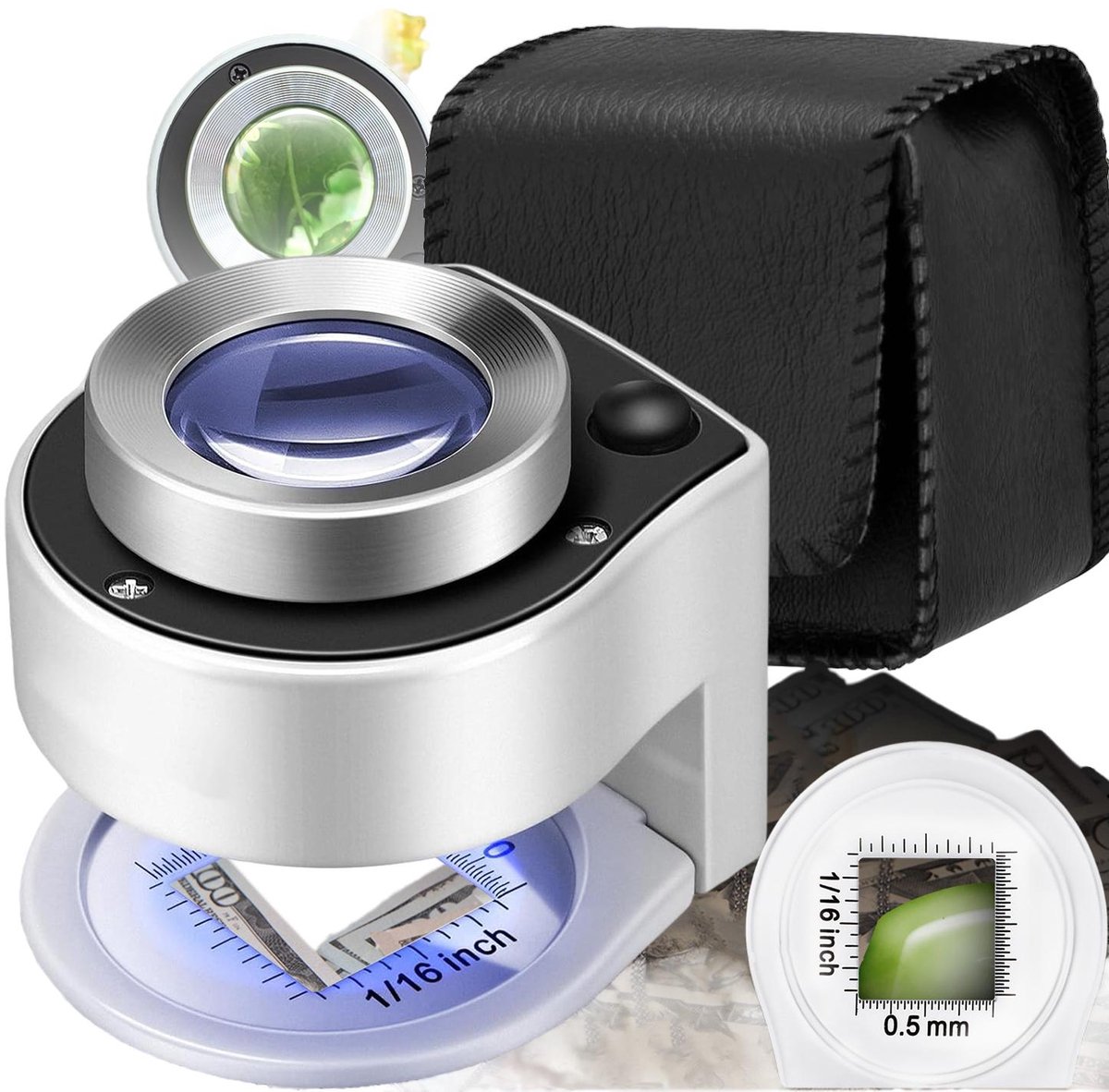 Vergrootglas - Juweliersloep - TENZHVXI® - UV-lamp - 30x vergroting - 26 mm lensdiameter - Tafelvergrootglas - 3 LED-lichtbronnen - Handzaam - Voor sieraden, edelstenen, horloges, munten, postzegels, glas/ABS - Wit