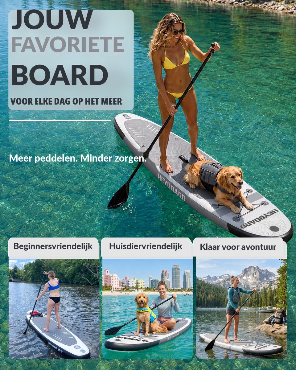 HEYBOARD SUP Board - 320x81x15 cm - Load Capacity 200 kg - Complete Set (2-in-1 Dual-Purpose Paddle), Inflatable Paddle Board – foto 2