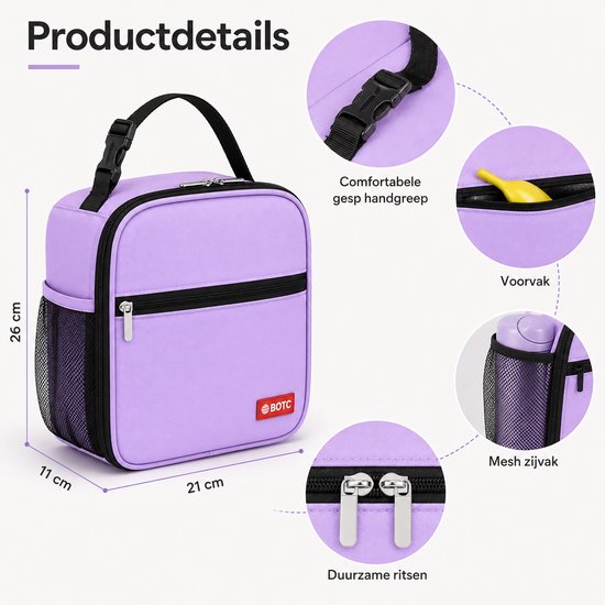 BOTC Koeltas - Lunchtas - koeltasje - Geïsoleerde Koeltas - Lunchtas 6 liter - Paars van Merkloos — afbeelding 3