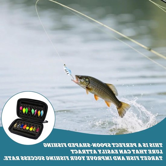 Complete Set van 16 Stuks Vissen met Lepels, Aas, Spinner en Blinkers voor Forel, Baars, Zander en Snoek met Lure Box en Praktische Visspullen — afbeelding 4