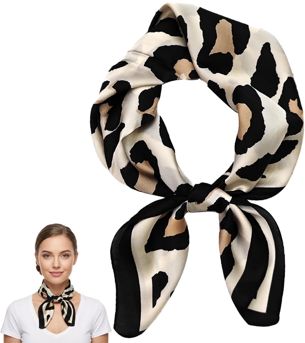 Dailygoods- Damessjaal Licht - Zijde/Chiffon - Halsdoek - Hoofddoek - Luipaardpatroon - 70 x 70 cm - Sjaal