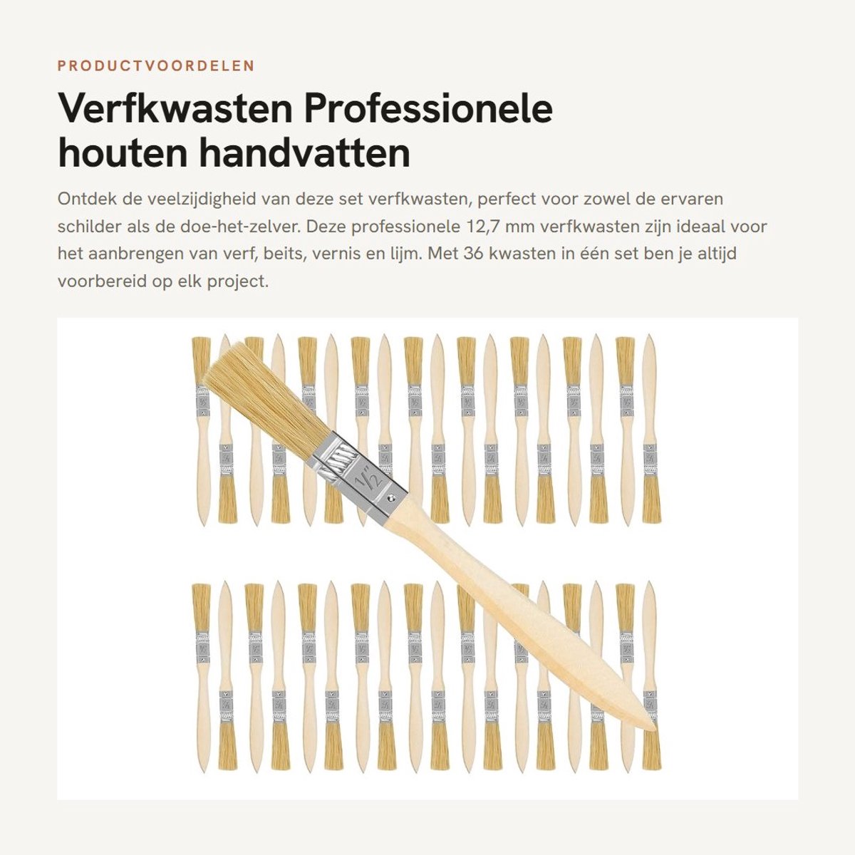 Dailygoods- Verfkwasten Professioneel - 36 Stuks - Houten Handvatten - 12,7 mm Breed - Herbruikbaar - Voor Waterbasis Verf - Schilderkwasten