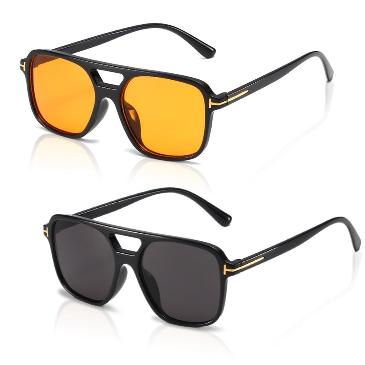 Dailygoods- Zonnebril Retro - 2 Stuks - Gepolariseerd - Lichtgewicht Frame - Unisex - Geschikt voor Outdoor Activiteiten - Zonnebrillen