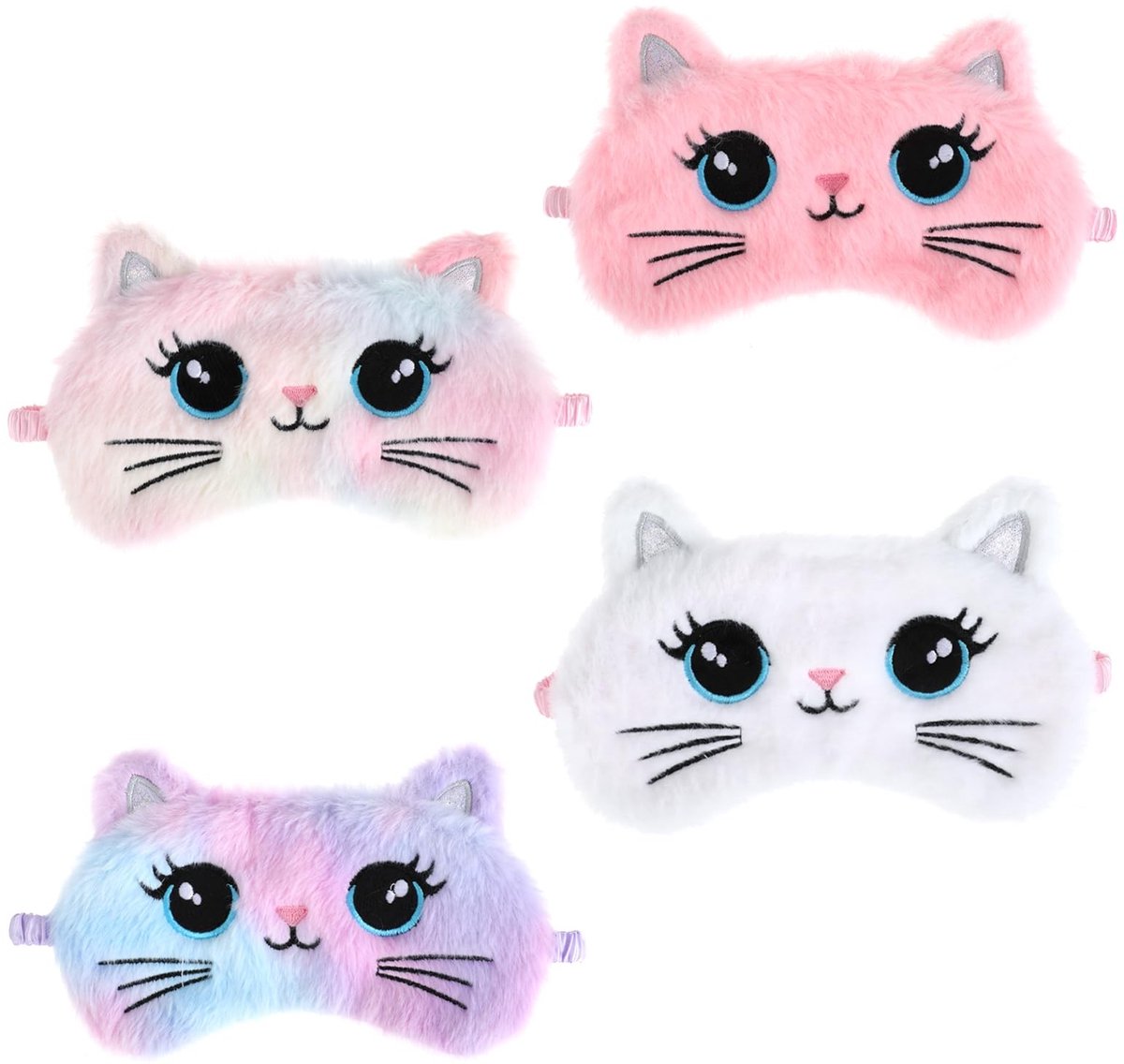 Dailygoods- Slaapmasker 4 stuks - Pluche Oogmasker - Cartoonstijl - Verduisterend - Veelkleurig - Veilig voor Kinderen