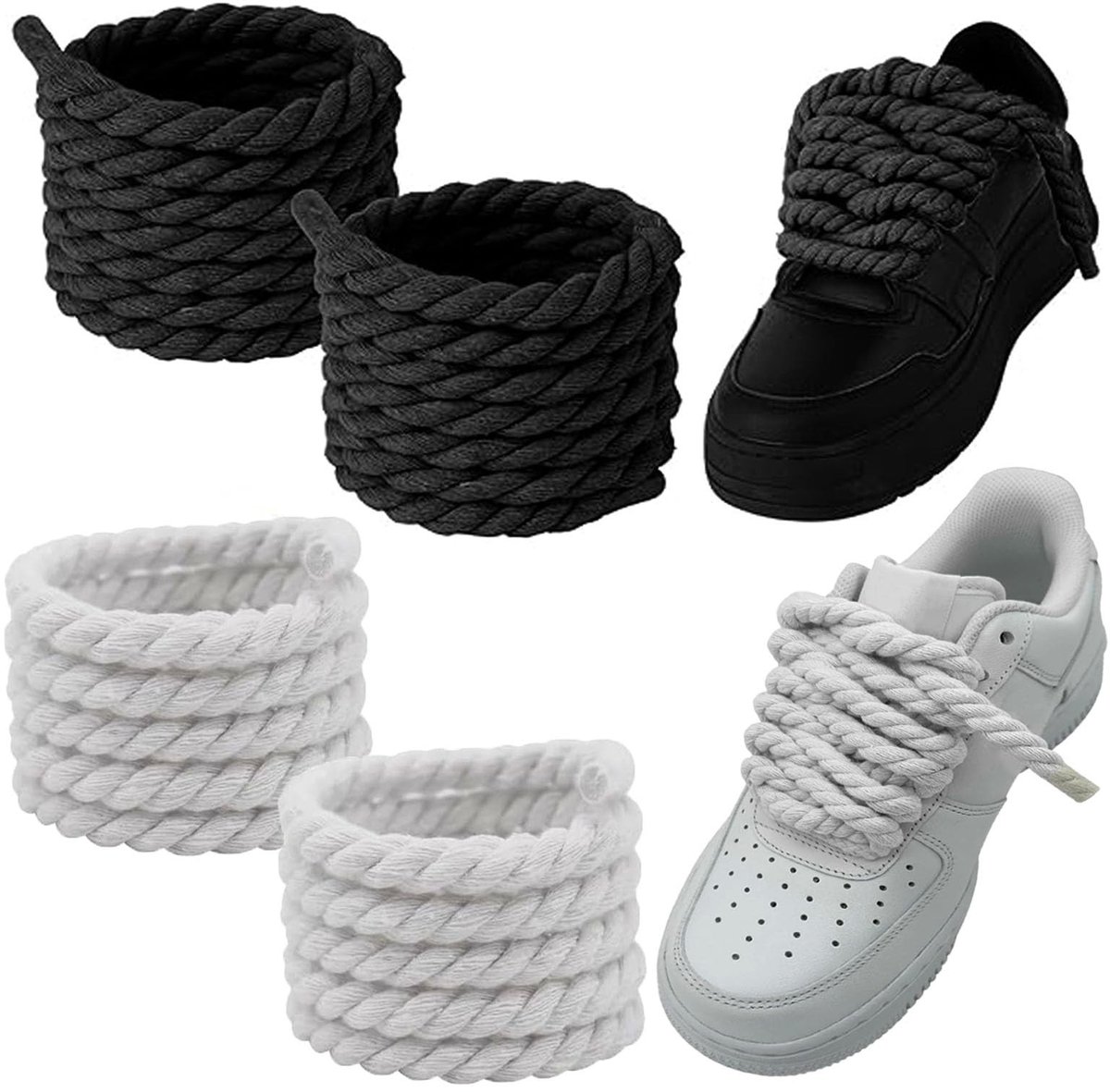 Dailygoods- Veters 140 cm - Dikke Ronde Veters - Scheurvast Katoen - Veters Sneakers - Veters Zwart - Hoogwaardige Kwaliteit - Schoenveters