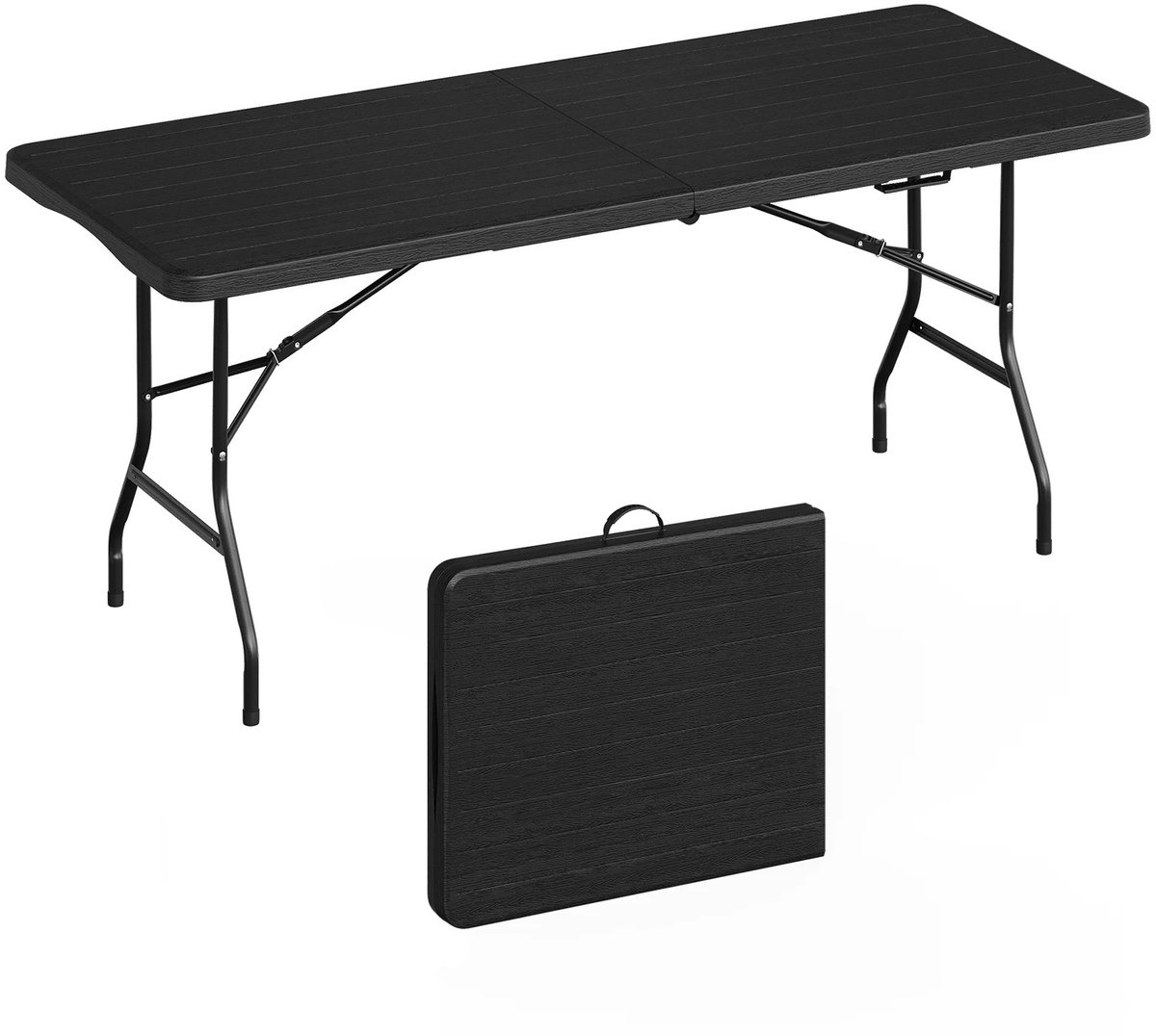 RosaBloom opvouwbare campingtafel - Klaptafel - Tuintafel - Buffettafel - 8 Personen - Draagbaar - Kofferfunctie - 180x74x74cm - HDPE/Metaal - Zwart