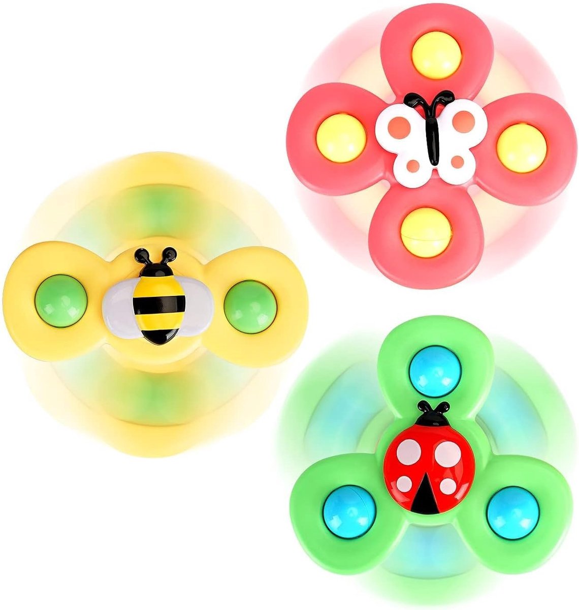 3 Stuks Insecten Zuignap Spinner Speelgoed voor Baby - Lieveheersbeestje Bij Vlinder Zintuiglijk Fidget Speelgoed - Montessori Pop It Siliconen Bijtspeelgoed - Peuter Bad Eetstoel Raam Reisspeelgoed 1-3 Jaar