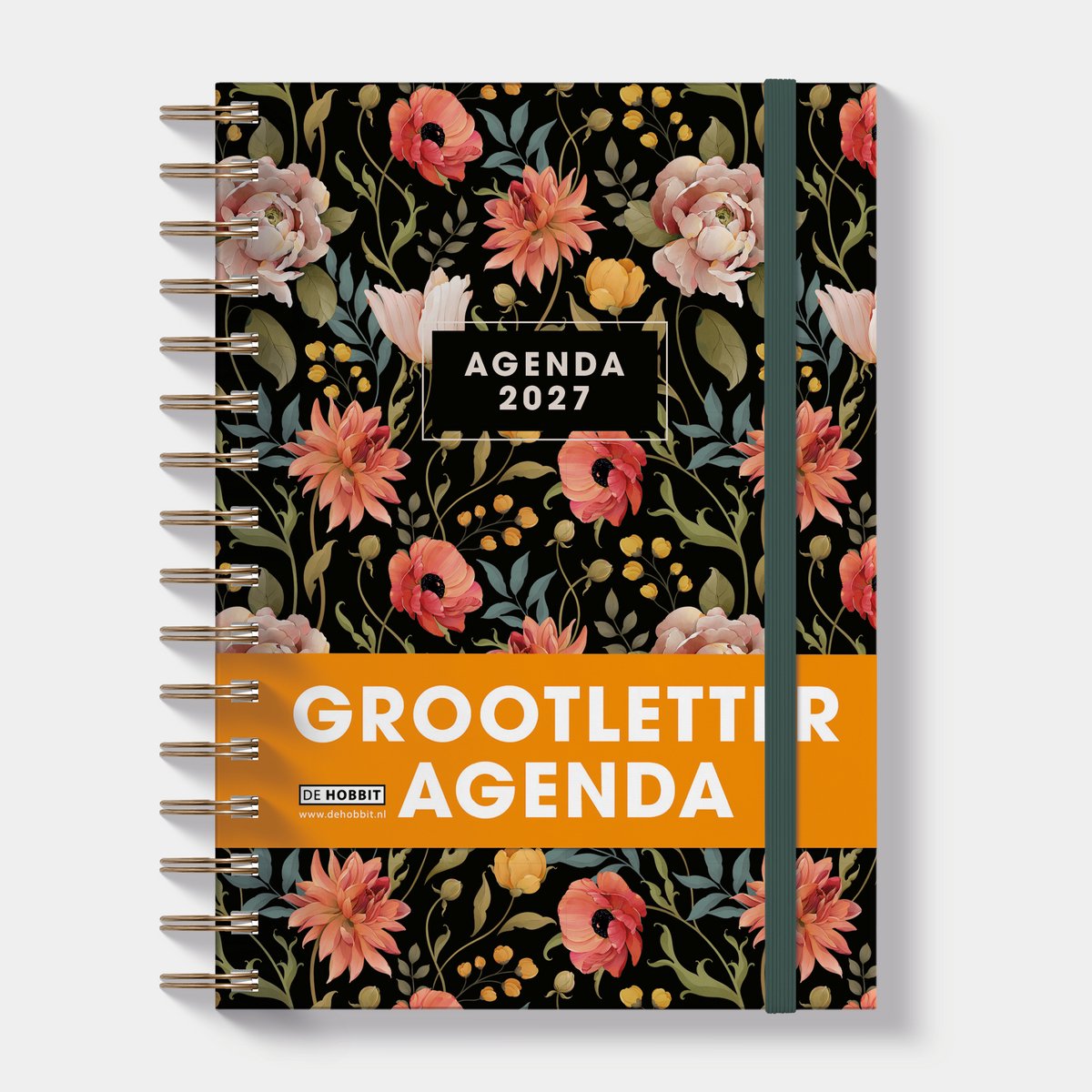Hobbit - Grootletter Agenda 2027 - Ringband - ±A5 (19,5 x 13,5 cm) - 1 week over 2 pagina's - Harde Kaft - Bloemen