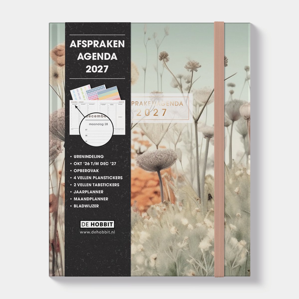 Hobbit - Afsprakenagenda 2027 - A5+ (23 x 18,5 cm) - Tijdindeling per uur - Zakelijke Agenda - 1 week op 2 pagina's - Harde Kaft - Veldbloemen