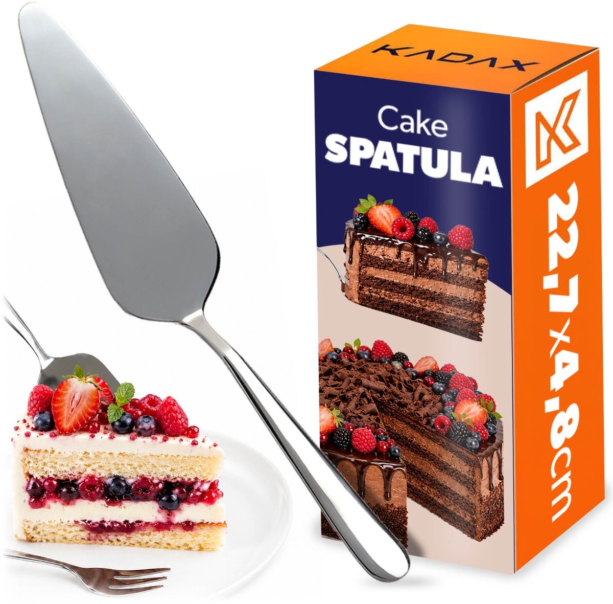 KADAX Taartschep van roestvrij staal, licht taartmes, kleine spatel, taartschep, lasagneschep, taartschep, pizzaschep (L: 22,7 cm, zilver)