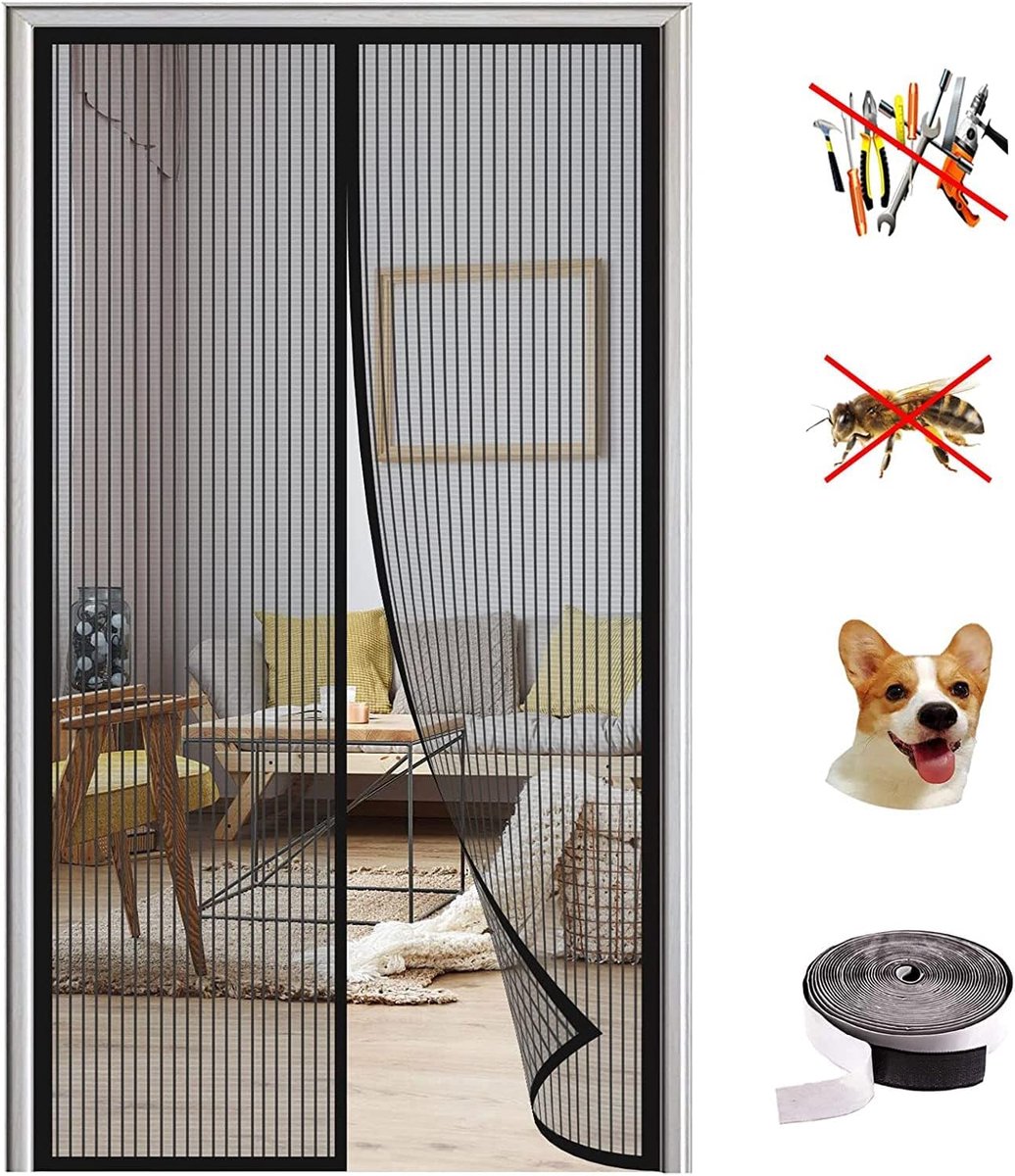 SnelShoppen - Magnetisch Vliegengaas voor Deur met Automatische Sluiting, Insectengordijn voor Balkon- en Terrasdeur, Zwart A, 80 x 205 cm