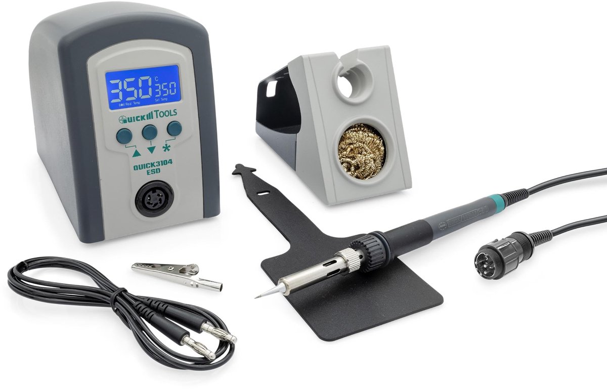 SnelShoppen - QUICK 3104 Digitaal Regelbaar ESD-Soldeerstation 80 Watt met Soldeerbout en 2 mm Soldeerpunt, Inclusief Accessoires, Kalibratiebaar van