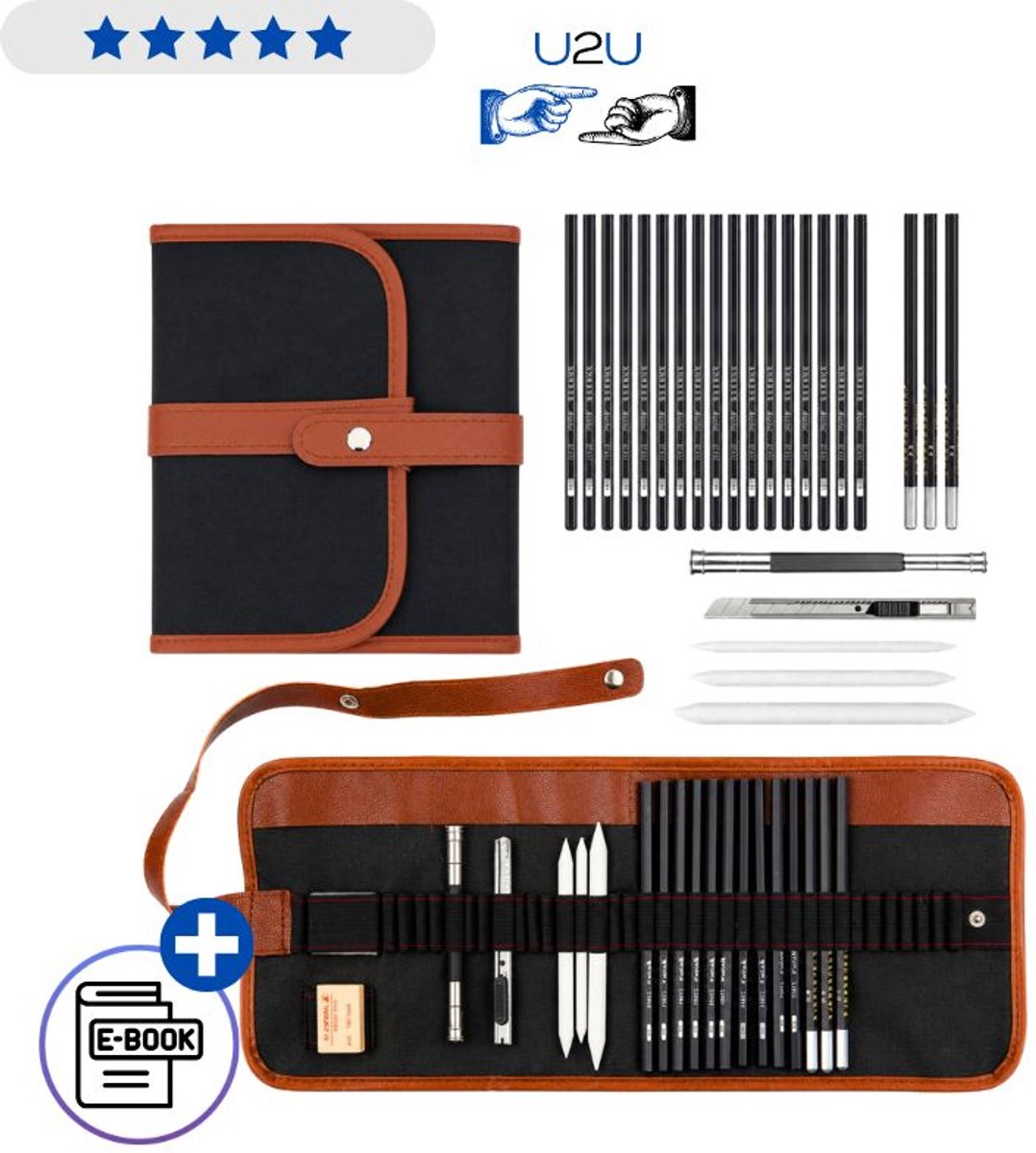 Schetsset 31 Delig Tekenpotloden Houtskool Potloden Tekenset Met Etui Professionele Schetspotloden Grafiet Schaduwset Voor Tekenen Illustreren Hobby Kunst Cadeau Met Ebook