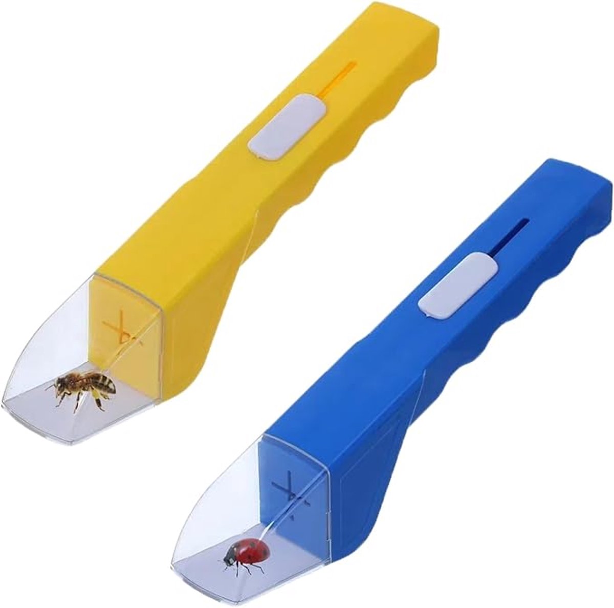 Set van 2 handzame insectenvallen - Insectenobservatiebox voor buiten - Spinnenval - Insectenverzamelaar met transparante opvangbak - Voor het vangen en observeren van levende insecten - Geschikt voor buitenactiviteiten - Geel/Blauw - 27*4,5*5.5 cm