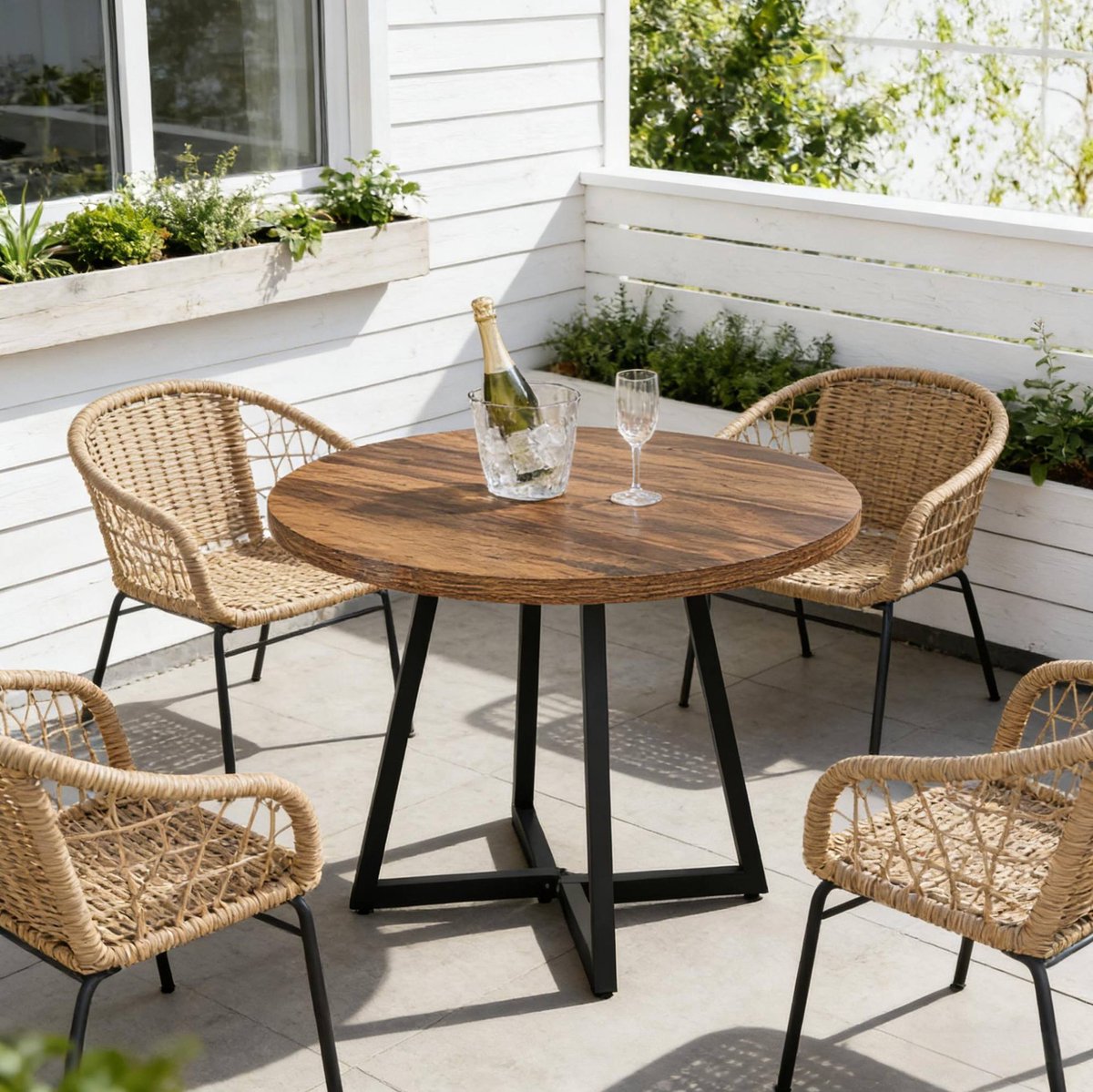 REDOM-Ronde eettafel - Industrieel design - MDF tafelblad - Metalen frame - Voor keuken en woonkamer - 80 x 80 x 75 cm