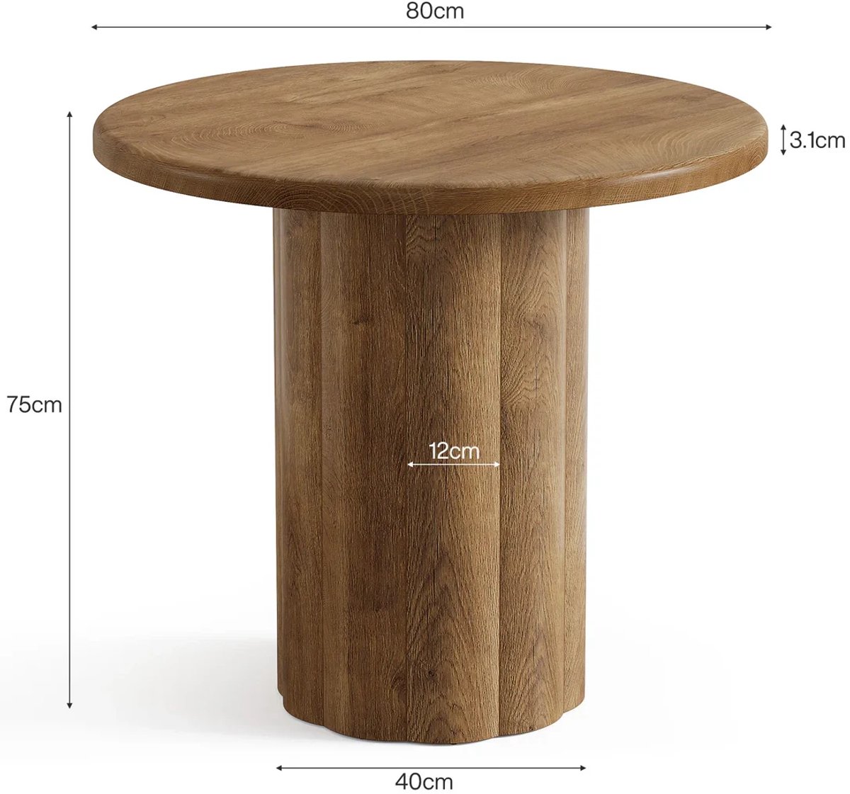 REDOM - Ronde eettafel - MDF tafelblad - Geschikt voor 2-4 personen - Moderne stijl - Kantoor en vergaderruimte - Bruin - 80 x 80 x 75,5 cm