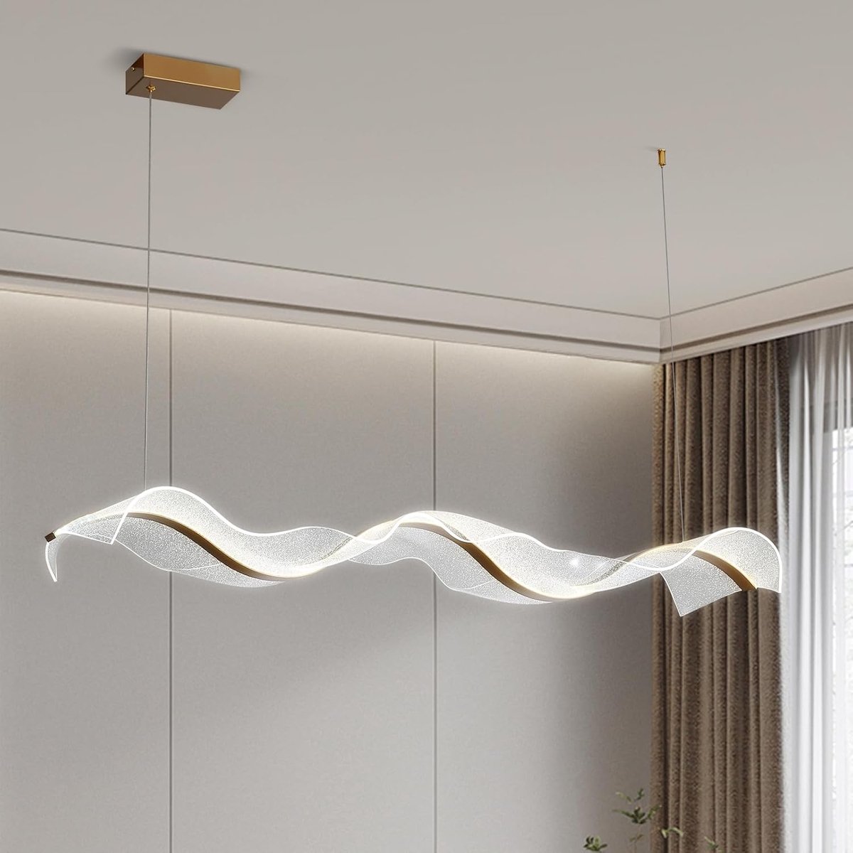 SnelShoppen - Moderne Eetkamerlamp Hangend Goud Golf Plafondverlichting met Afstandsbediening - Eettafellamp Hanglamp Plafondlamp voor Woonkamer en Ke