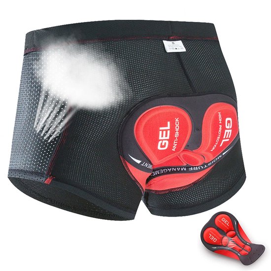 Boxer de cyclisme noir pour homme avec chamois en gel rouge, mesh respirant et rembourrage épais.