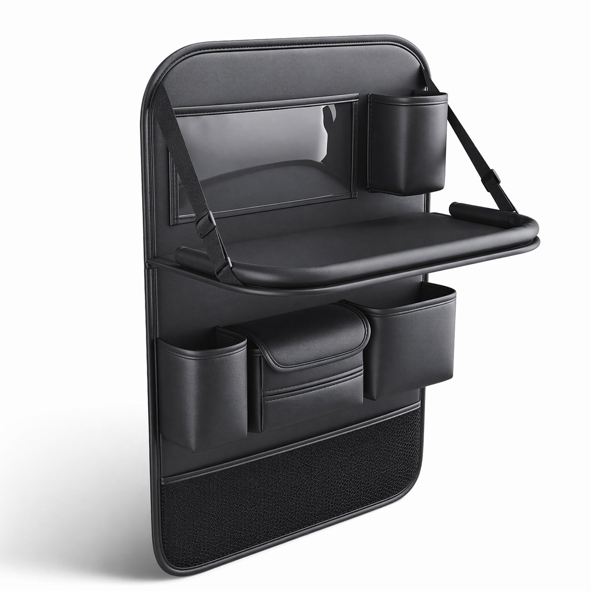 SnelShoppen - Auto-organizer voor kinderen van leer met tablethouder, opvouwbaar, 7 vakken, 64 x 44 cm, waterdicht, bescherming voor rugleuning, opber