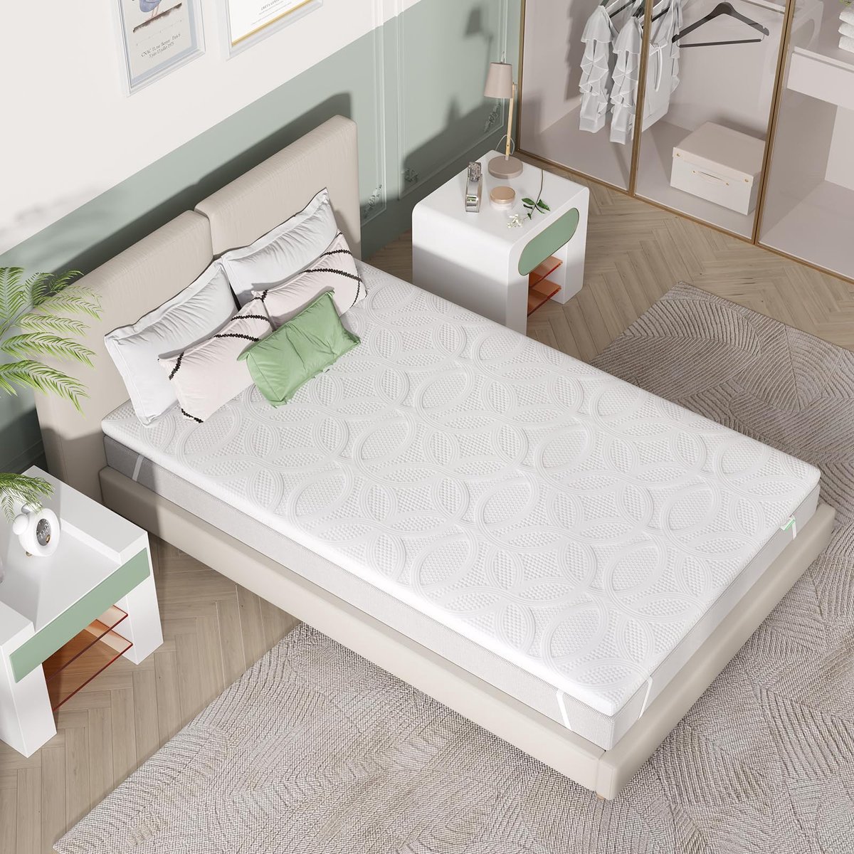 SnelShoppen - Novilla Topmatras 90 x 200 cm, Geltraagschuim Matrastopper 5 cm Dikte, Antislip Design, Geurloos, Wasbare Hoes, Veiligheidscertificering