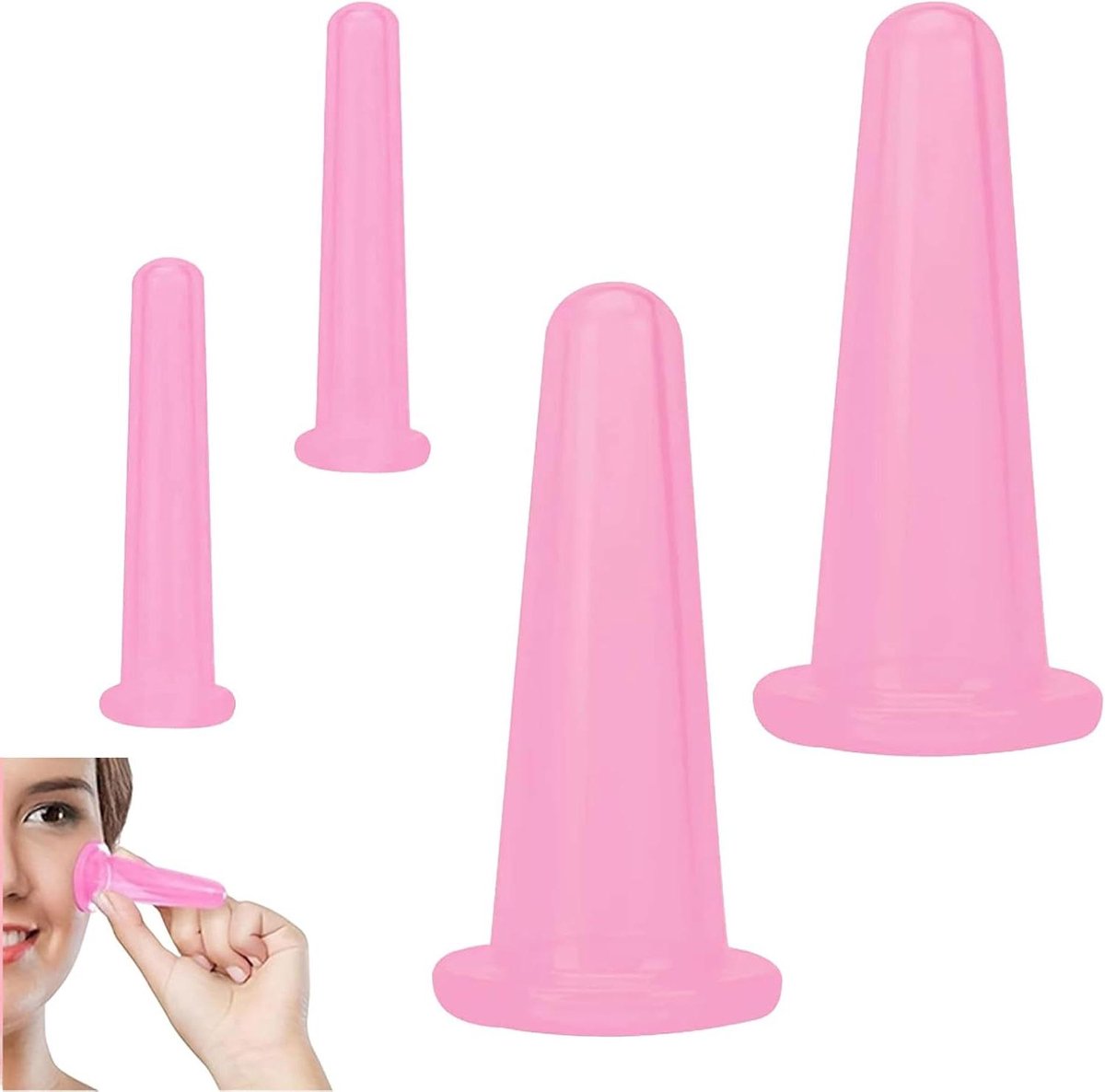 Cupping Glazen Set - Vacuüm Cups - Gezichtsverzorging - Huidvriendelijk Siliconen - 4 Stuks - Roze
