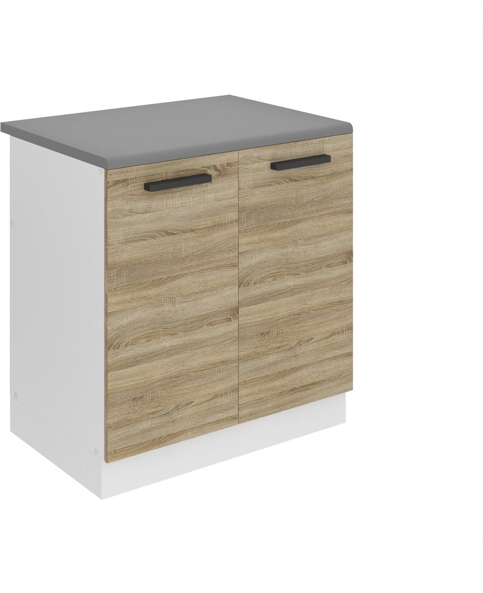 BELINI Spoelbakkast SDZ 80 cm met 2 Deuren met Werkblad - Sonoma Eiken