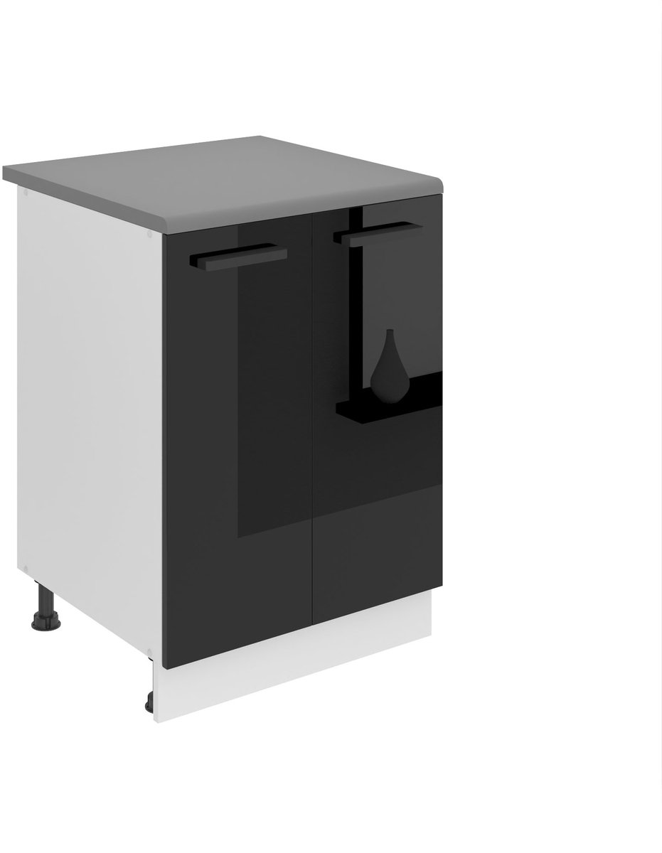 BELINI Keukenonderkast SD2 60 cm met 2 Deuren met Werkblad - Zwart Hoogglans