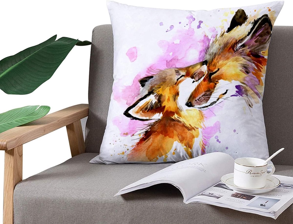 Kussenhoes met Vos voor Moeders - Verjaardagscadeau, Moederdag, Roze Decoratie voor Woonkamer en Sofa 40 x 40 cm